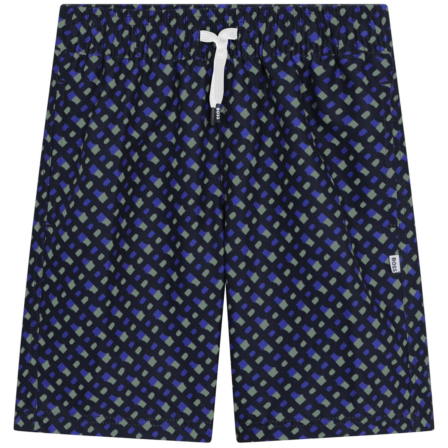 Boys Navy Blue Monogram Swim Shorts, 1, hi-res image number null