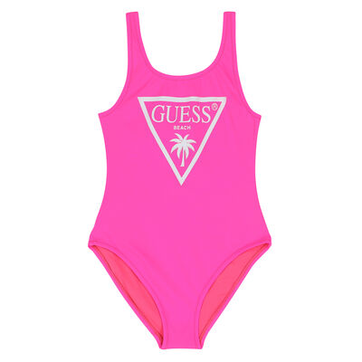 Girls Neon Pink Logo Swimsuit