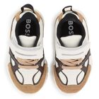 Boys White & Beige Logo Trainers, 1, hi-res