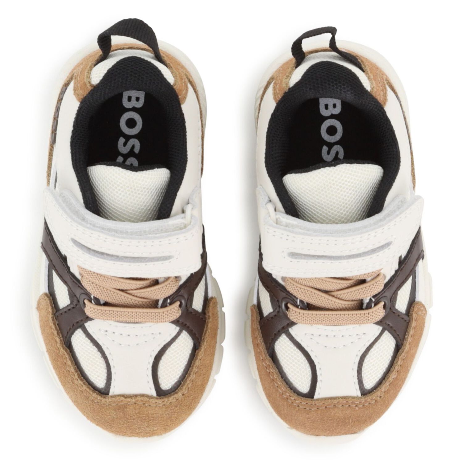 Boys White & Beige Logo Trainers, 1, hi-res