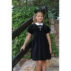 Girls Black Velvet Bow Dress, 1, hi-res