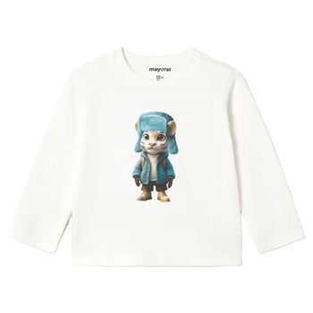 Younger Boys White Tiger Long Sleeve Top