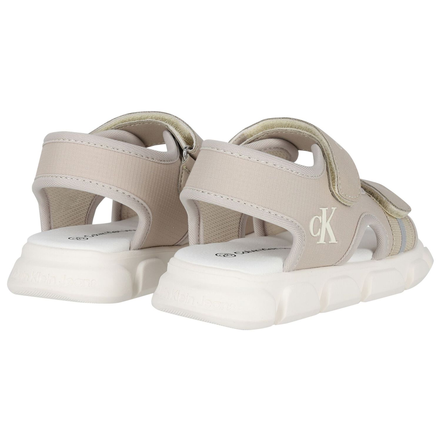 Beige & White Younger Logo Sandals, 1, hi-res