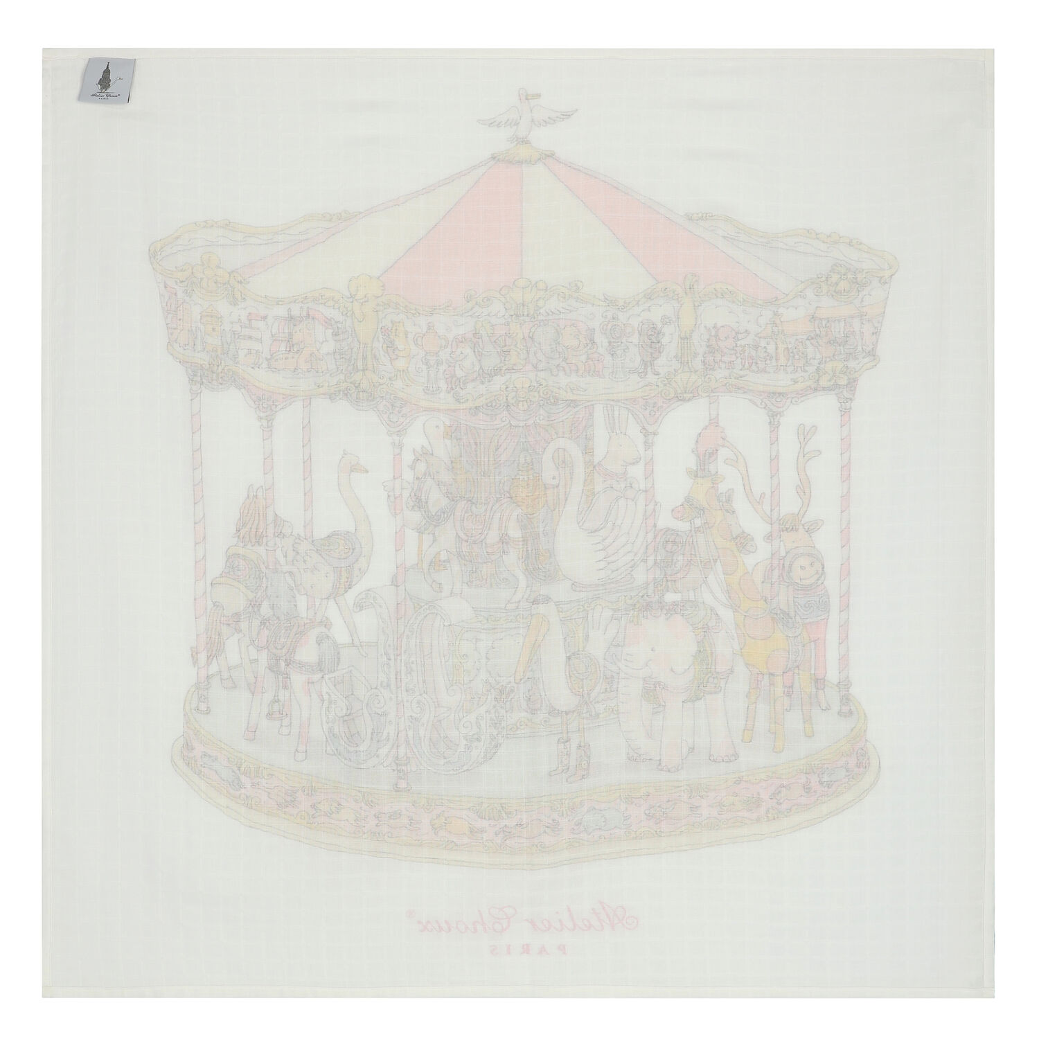 Baby Girls White & Pink Carousel Swaddle Carré Blanket, 1, hi-res image number null