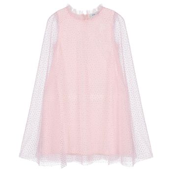 Girls Pink Chiffon Embellished Cape Dress