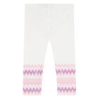 Younger Girls White & Pink Zig Zag Leggings, 1, hi-res