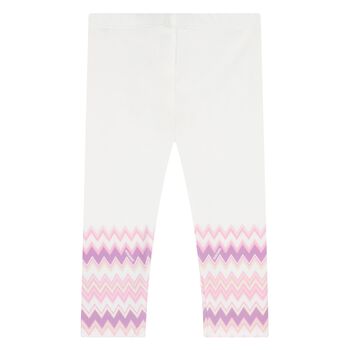 Younger Girls White & Pink Zig Zag Leggings