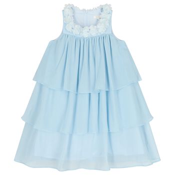 Girls Blue Flower Tiered Dress