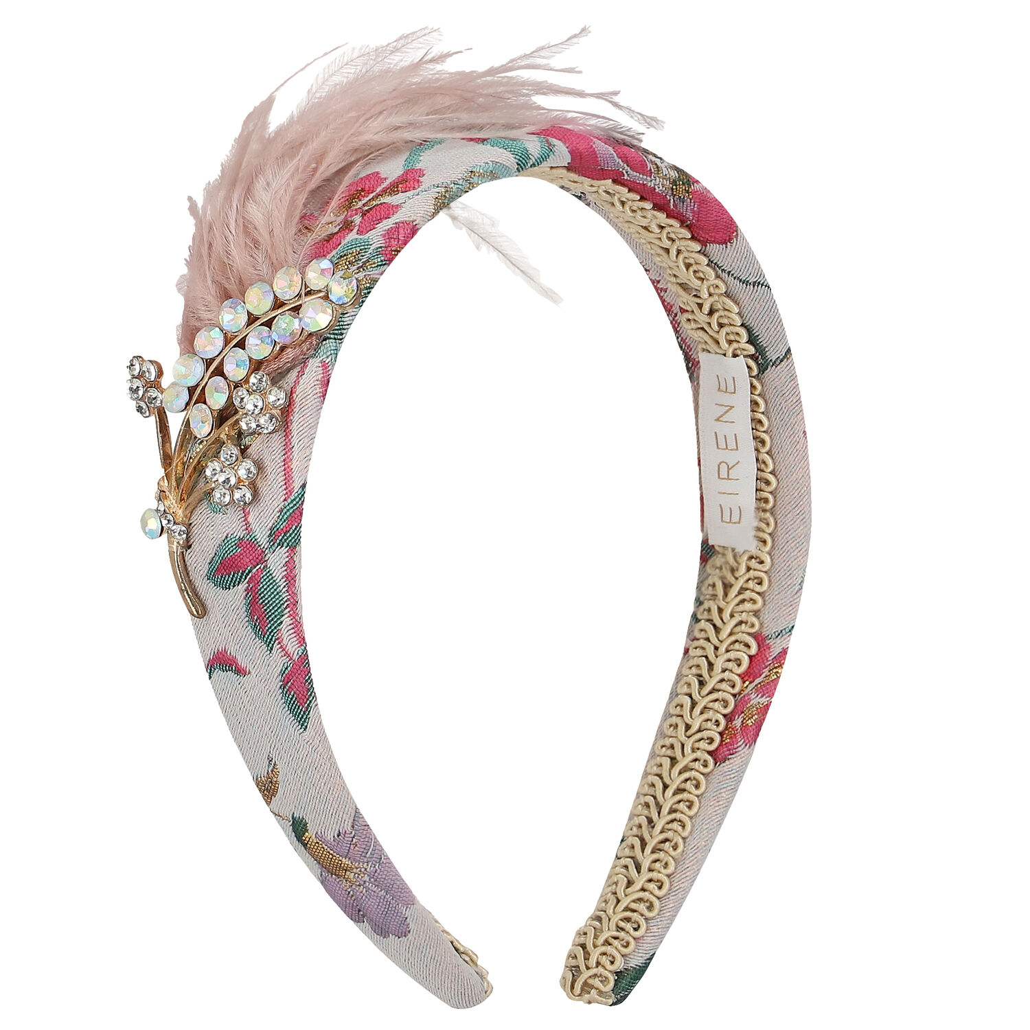 Pink Jacquard Headband with Pink Feathers, 1, hi-res image number null