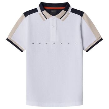 Boys White & Navy Blue Logo Polo Shirt