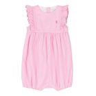 Baby Girls Pink & White Striped Logo Romper, 1, hi-res