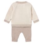 Baby Boys Beige Teddy Bear Knitted Trouser Set, 1, hi-res