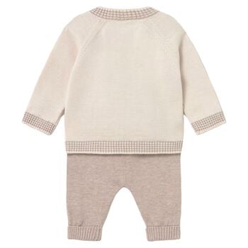Baby Boys Beige Teddy Bear Knitted Trouser Set