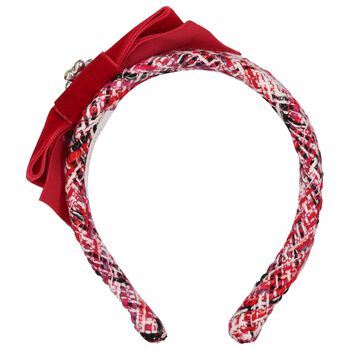 Girls Red Tweed Bow Headband