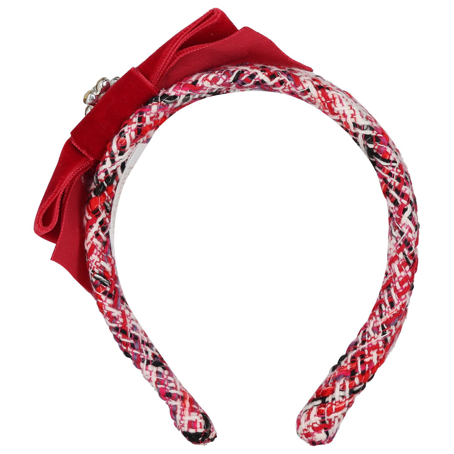 Girls Red Tweed Bow Headband, 1, hi-res image number null