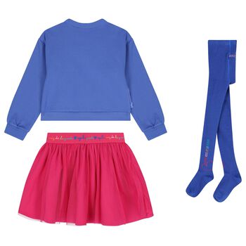 Girls Blue & Pink Bow Skirt Set
