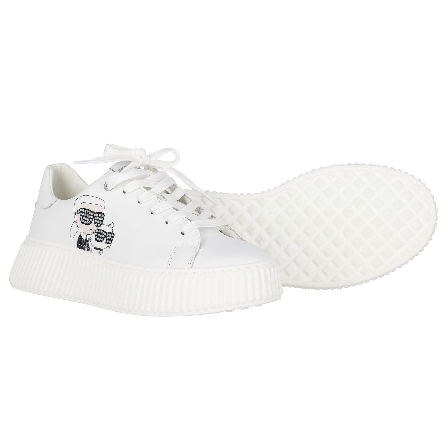 Girls White Ikonik Leather Trainers, 1, hi-res image number null