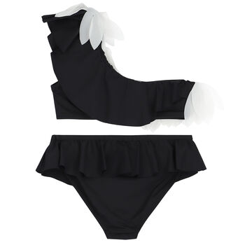 Girls Black & White Petal Bikini