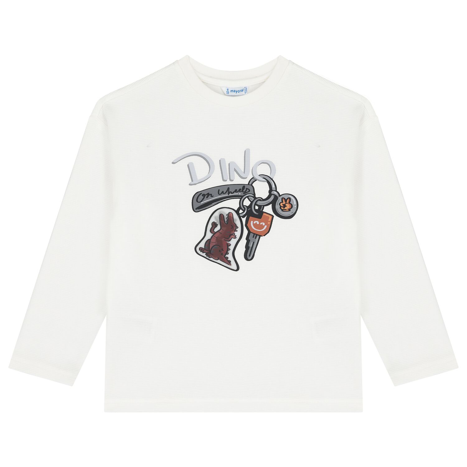 Boys White Dino Long Sleeve Top, 2, hi-res