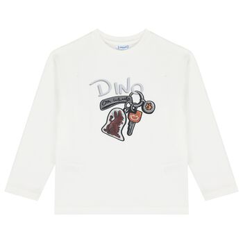 Boys White Dino Long Sleeve Top