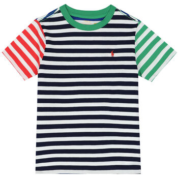 Boys Multi-Colored Striped Logo T-Shirt