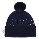 Girls Navy Blue Beanie Hat, 1, hi-res