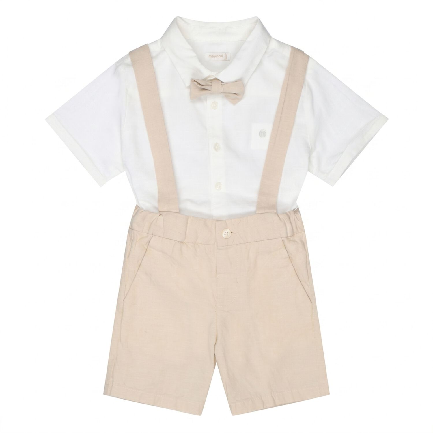 Younger Boys Beige & Ivory Shorts Set, 2, hi-res