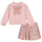 Girls Pink Sequined & Fringed Skirt Set, 1, hi-res