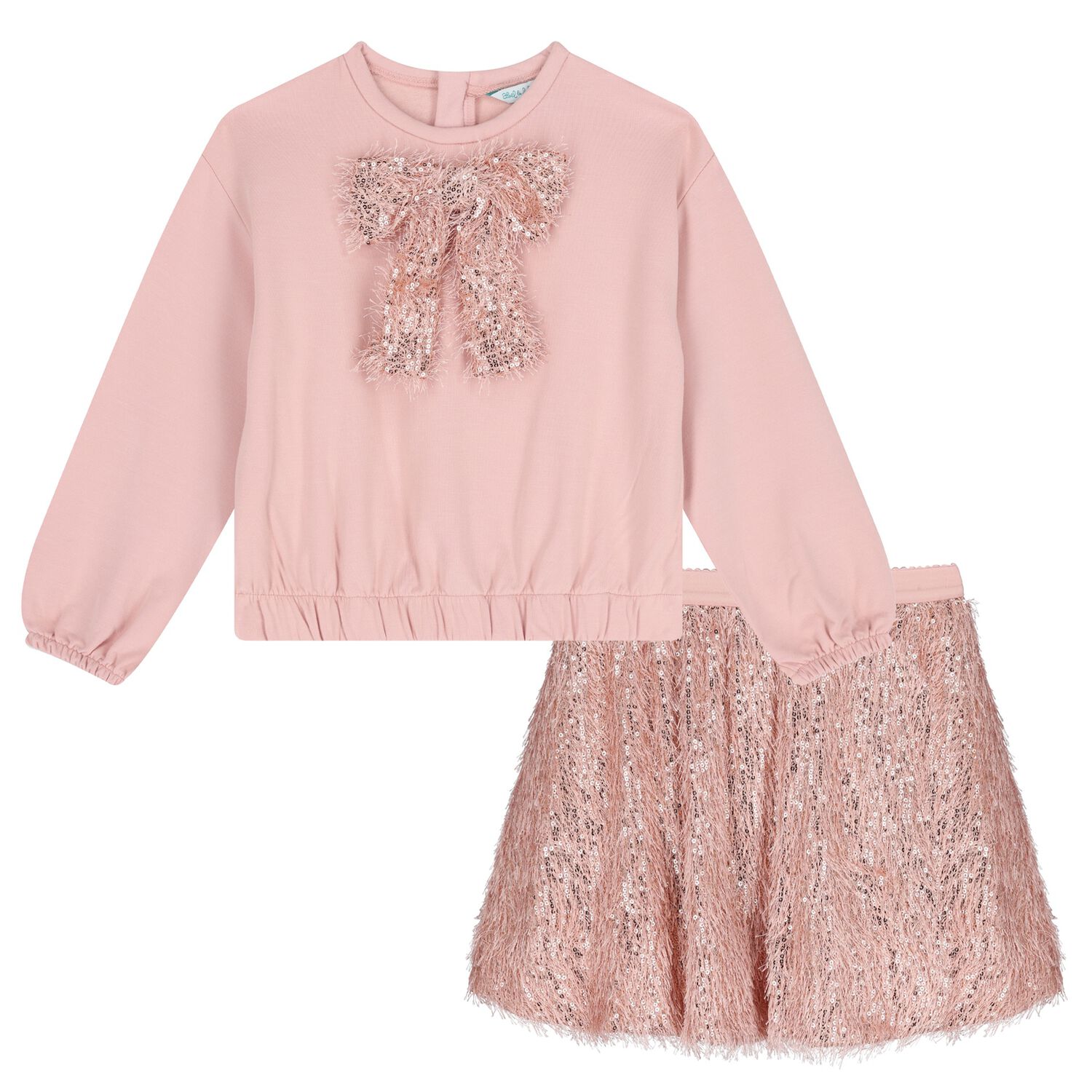 Girls Pink Sequined & Fringed Skirt Set, 1, hi-res