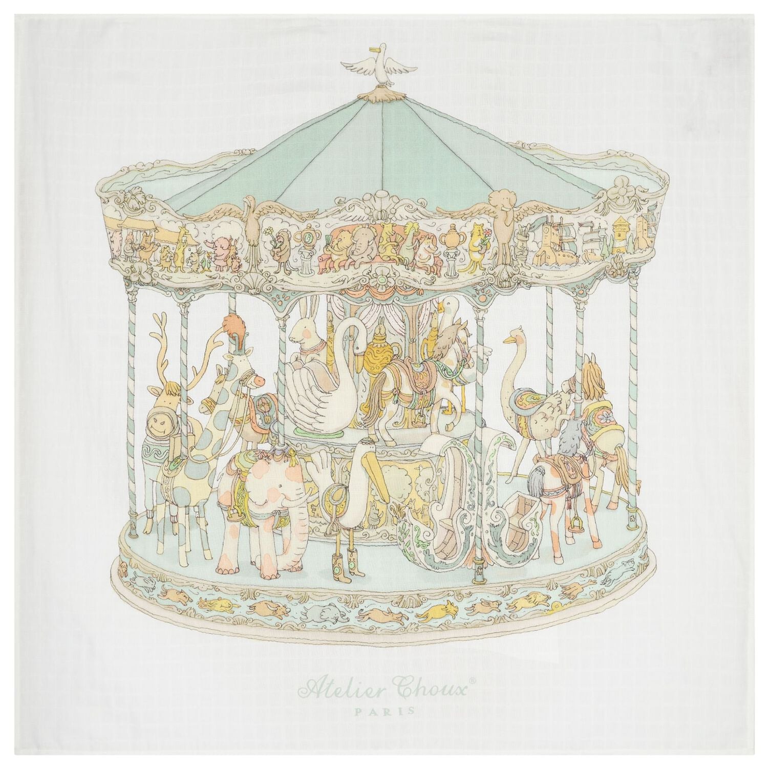Ivory & Green Carousel Carr&eacute; Swaddle & Bib Gift Set, 1, hi-res