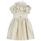 Girls Gold Logo Ruffled Dress, 1, hi-res
