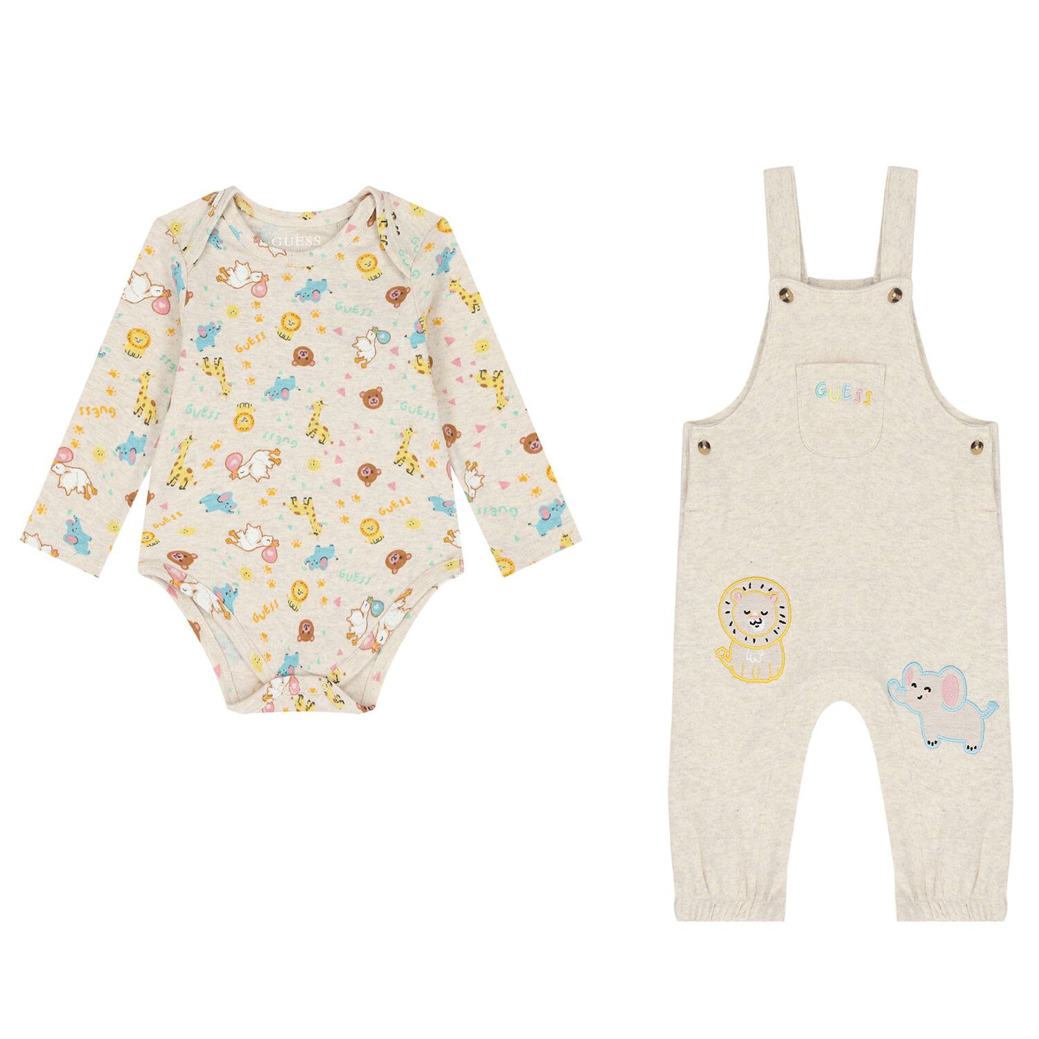 Baby Girls Beige Logo Dungaree Set, 1, hi-res image number null