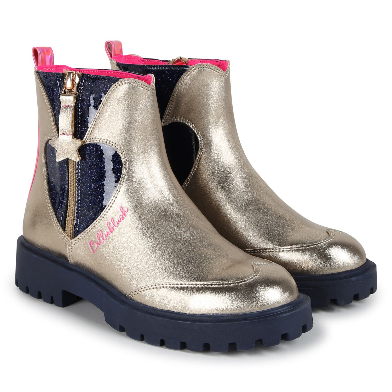 Girls Gold Faux Leather Boots, 1, hi-res image number null