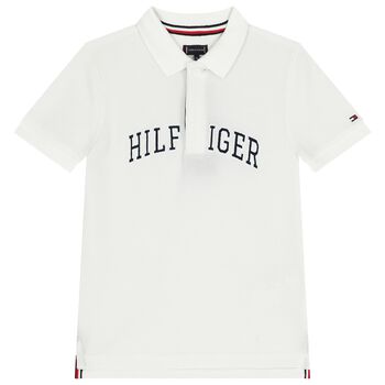 Boys White Varsity Logo Polo Shirt
