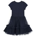 Girls Navy Blue Embellished Tulle Dress, 1, hi-res