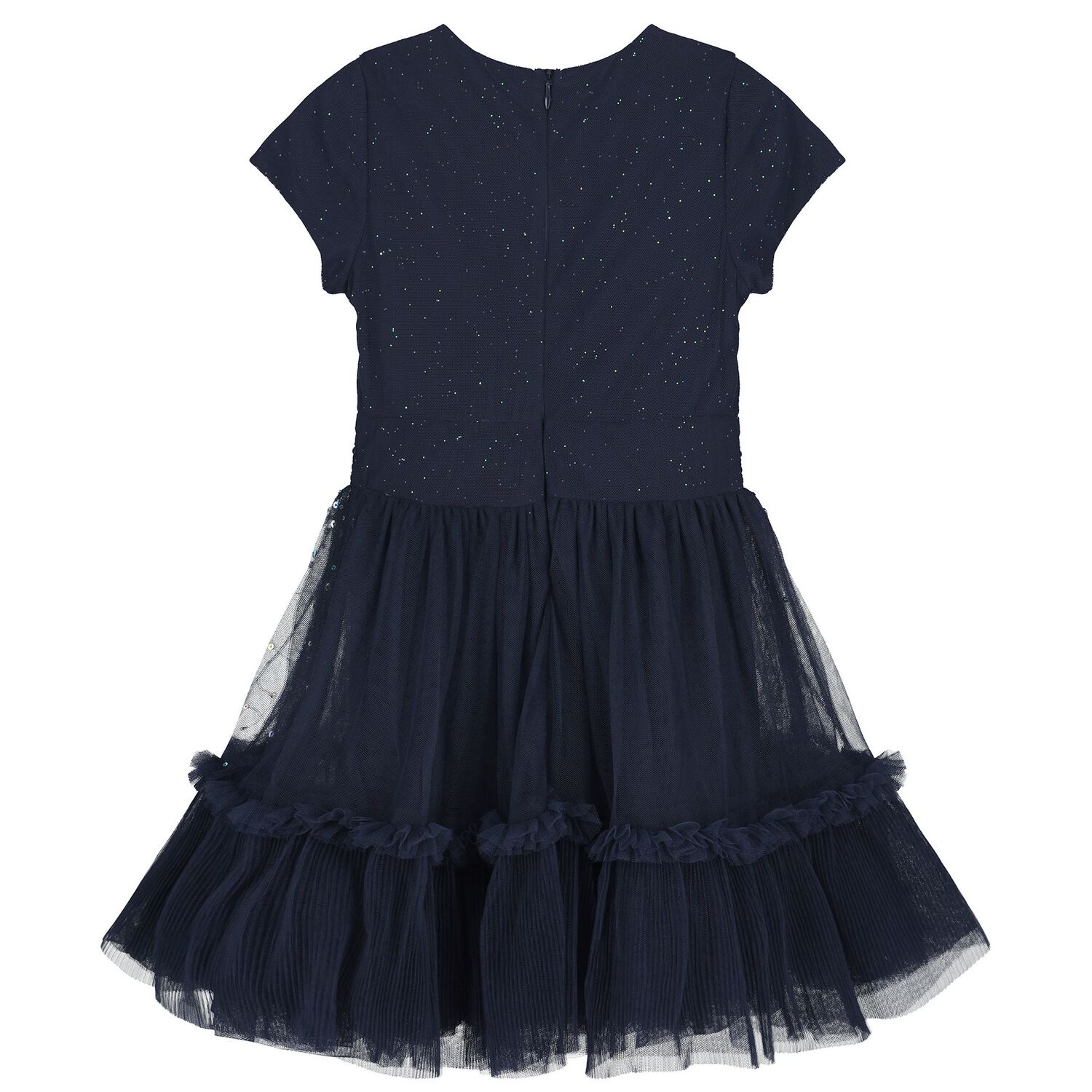Girls Navy Blue Embellished Tulle Dress, 1, hi-res