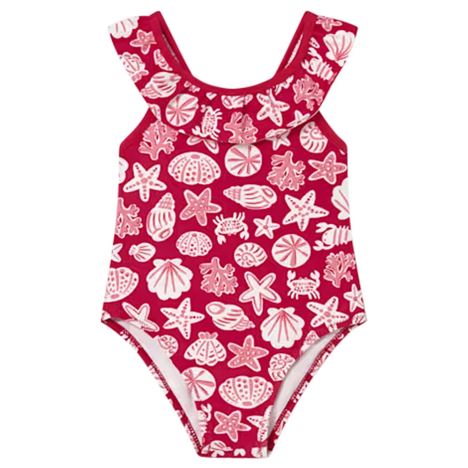 Younger Girls Red Seashell Swimsuit, 1, hi-res