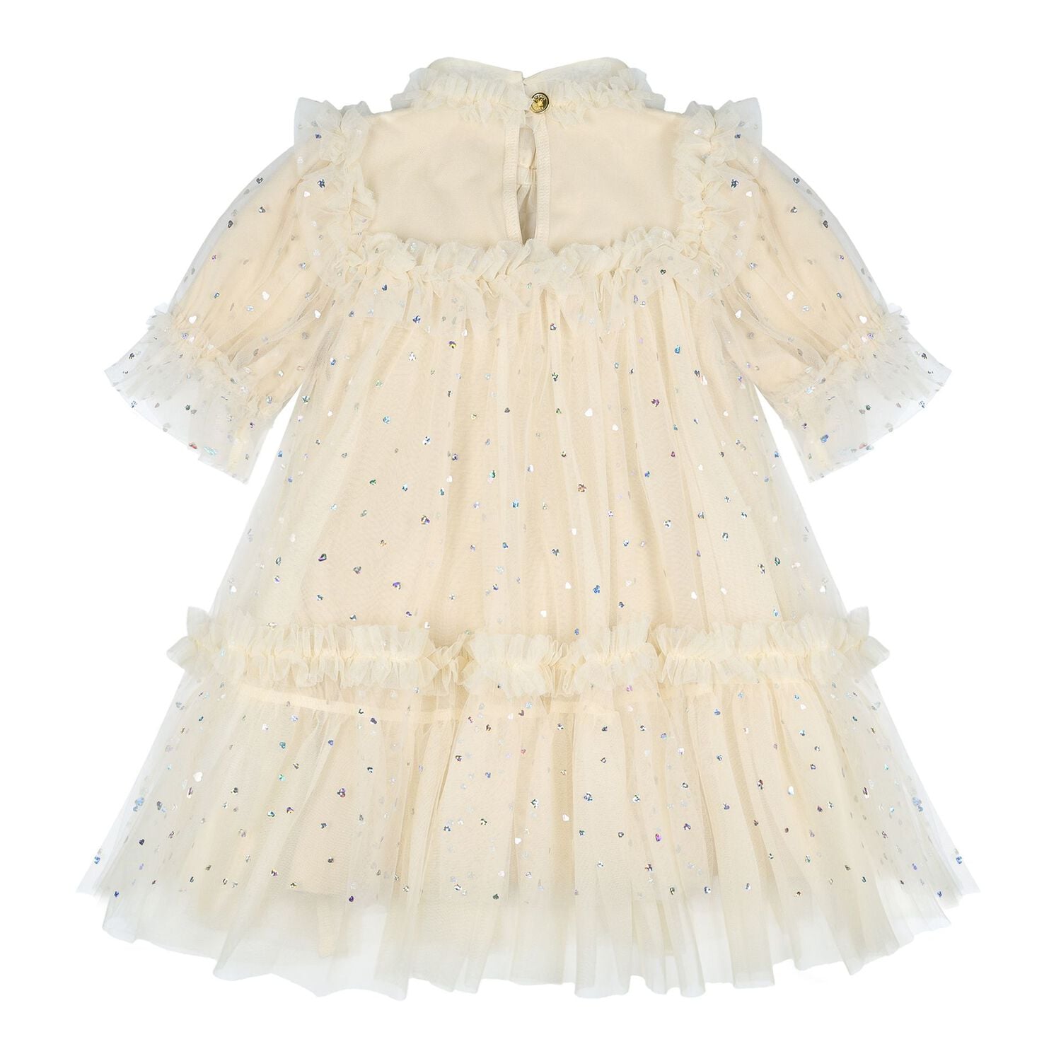 Baby Girls Beige Heart Sparkles Tulle Myrtisa Dress, 1, hi-res