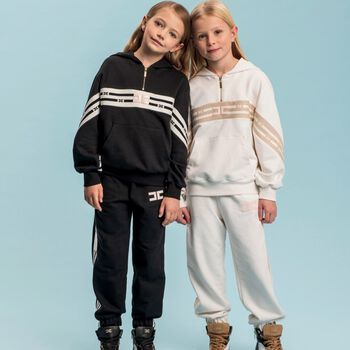 Girls Black Logo Hooded Top