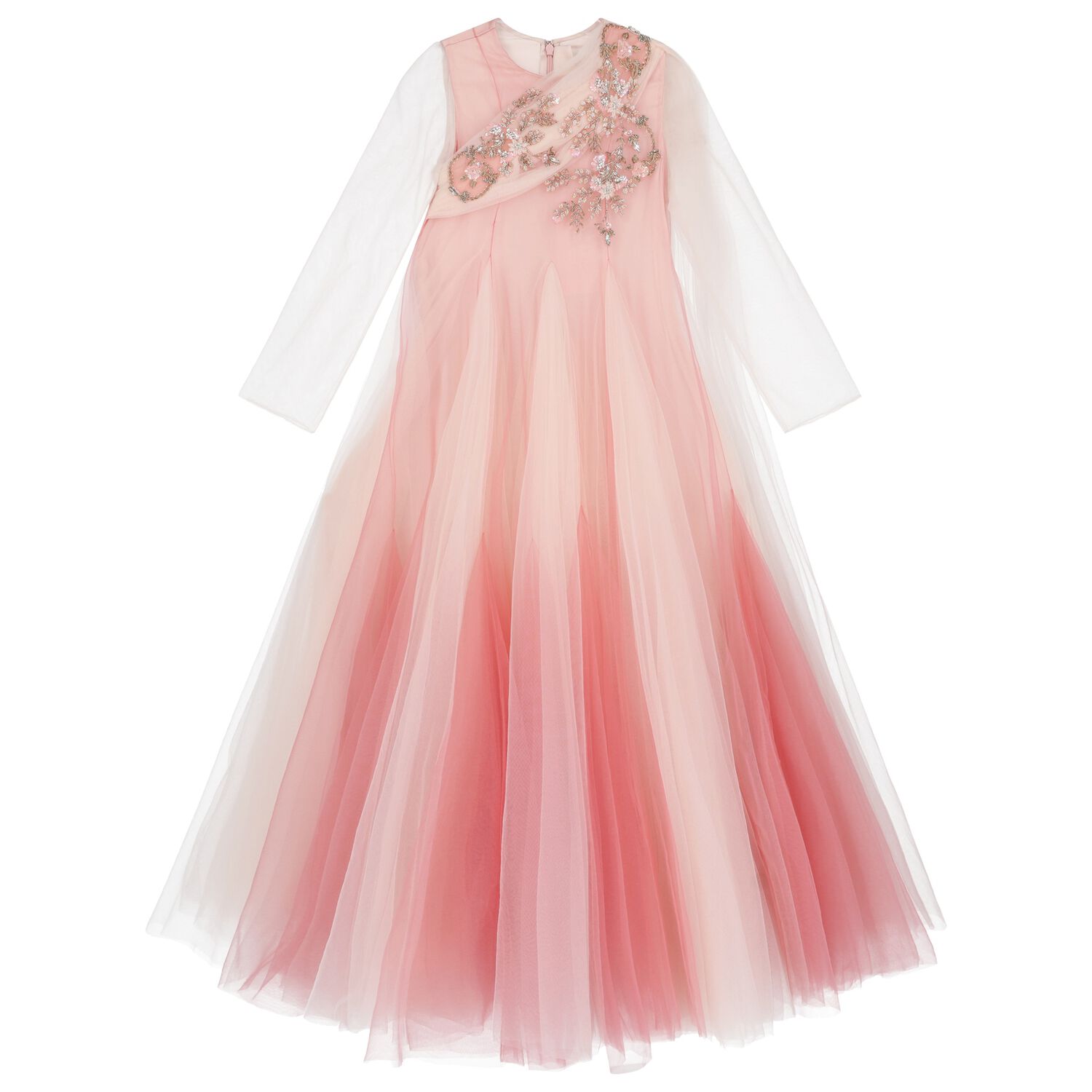Girls Pink & Ivory Embellished Tulle Dress, 1, hi-res image number null