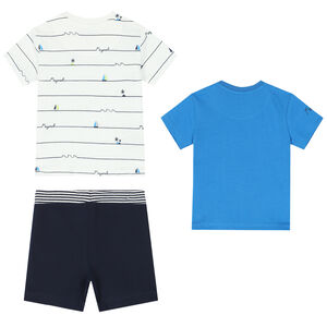 Younger Boys Blue, White & Navy Shorts Set