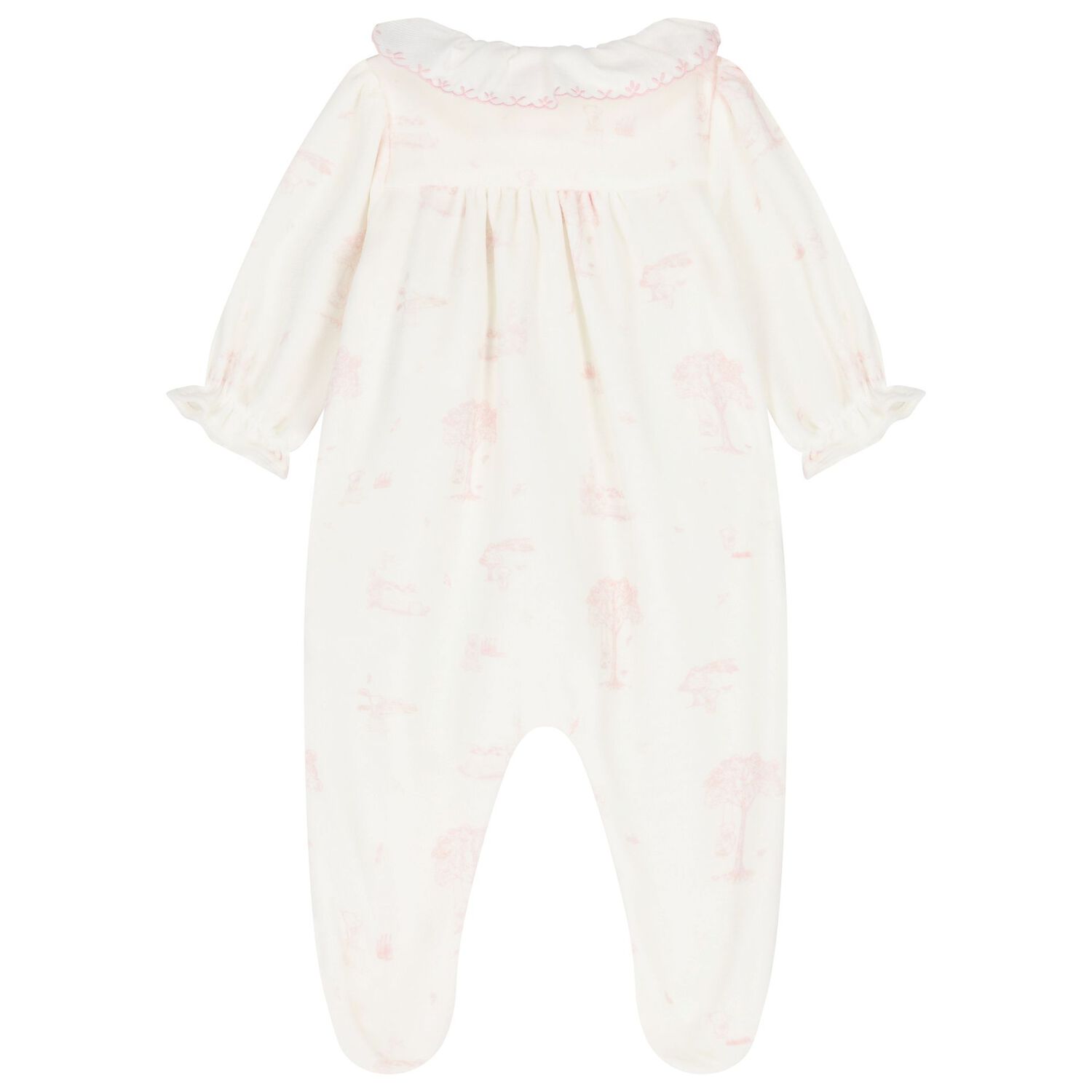 Baby Girls Ivory & Pink Velour Babygrow, 1, hi-res