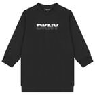 فستان سويت شيرت بشعار أسود للبنات, 1, hi-res