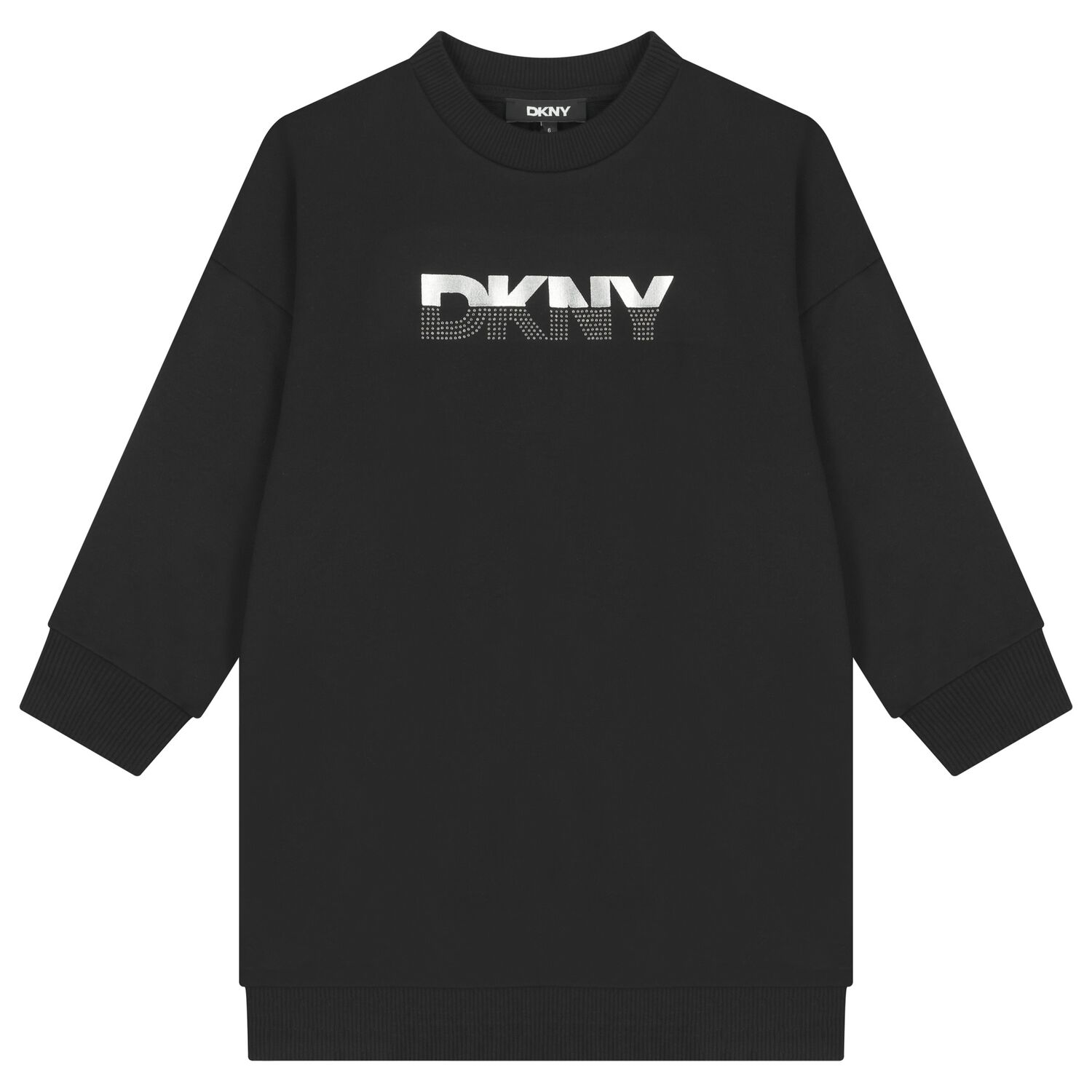 فستان سويت شيرت بشعار أسود للبنات, 1, hi-res