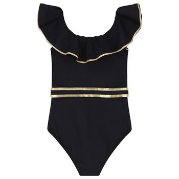 Girls Black Ruffled Swimsuit