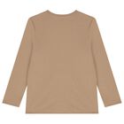 Boys Beige Logo Long Sleeve Top, 1, hi-res