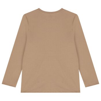 Boys Beige Logo Long Sleeve Top