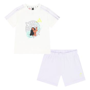 Younger Girls White & Lilac Moana Disney Shorts Set