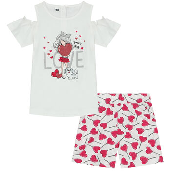 Girls White & Pink Shorts & T-Shirt Set