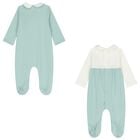 Baby Girls Ivory & Green Babygrows ( 2-Pack ), 2, hi-res